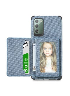 Case Cover For Samsung Galaxy Note20 Carbon Fiber Magnetic Card Bag TPU+PU Shockproof Back Cover Case with Holder & Card Slot & Photo Frame Blue
