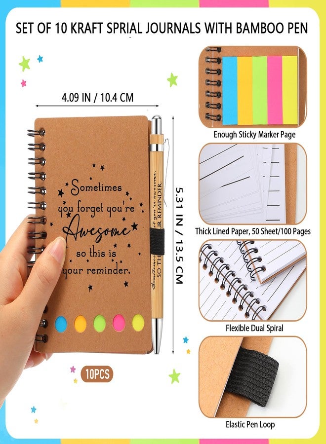 Chuangdi 10 Sets Back to School Teacher Gifts Appreciation Journal Inspirational Notebook with Sticky Notepad Ballpoint Pen Bulk Thank You Gifts for Student Staff Team Coworker Nurse(Kraft) - Image 2