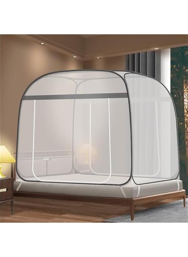 بيوينتي فااو دو شبكة ناموسية منبثقة، 180 سم × 200 سم، شبكة ناموسية محمولة، مع خيمة شبكية سفلية، خيمة سرير قابلة للطي مع مدخل مزدوج، للاطفال والبالغين، رمادي - Image 1