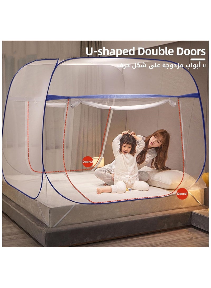 بيوينتي فااو دو شبكة ناموسية منبثقة، 180 سم × 200 سم، شبكة ناموسية محمولة، مع خيمة شبكية سفلية، خيمة سرير قابلة للطي مع مدخل مزدوج، للاطفال والبالغين، رمادي - Image 3