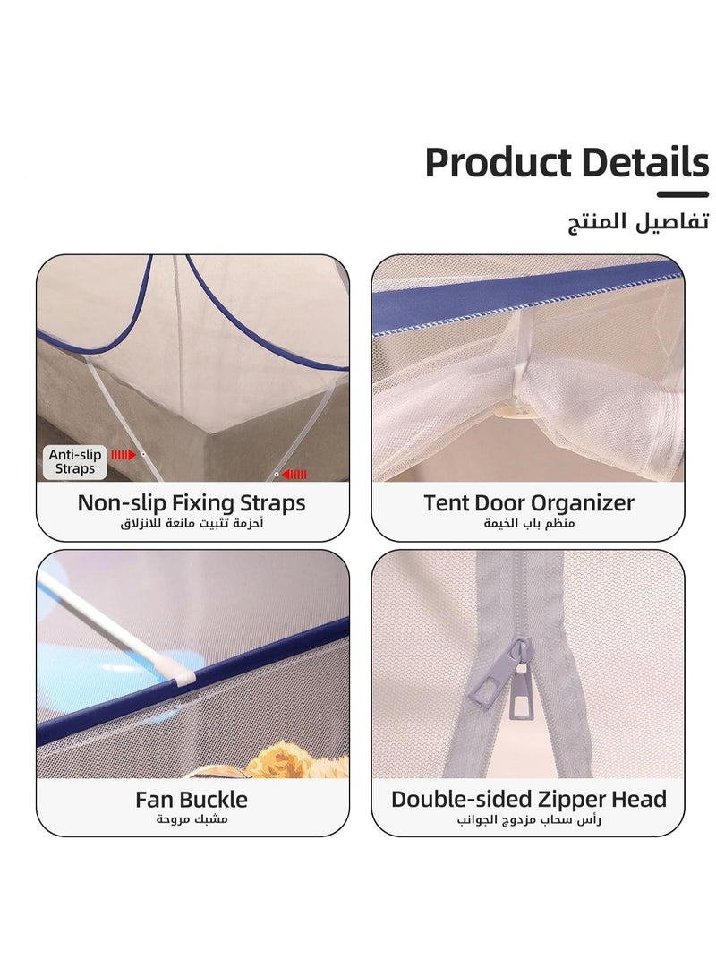 بيوينتي فااو دو شبكة ناموسية منبثقة، 180 سم × 200 سم، شبكة ناموسية محمولة، مع خيمة شبكية سفلية، خيمة سرير قابلة للطي مع مدخل مزدوج، للاطفال والبالغين، رمادي - Image 2