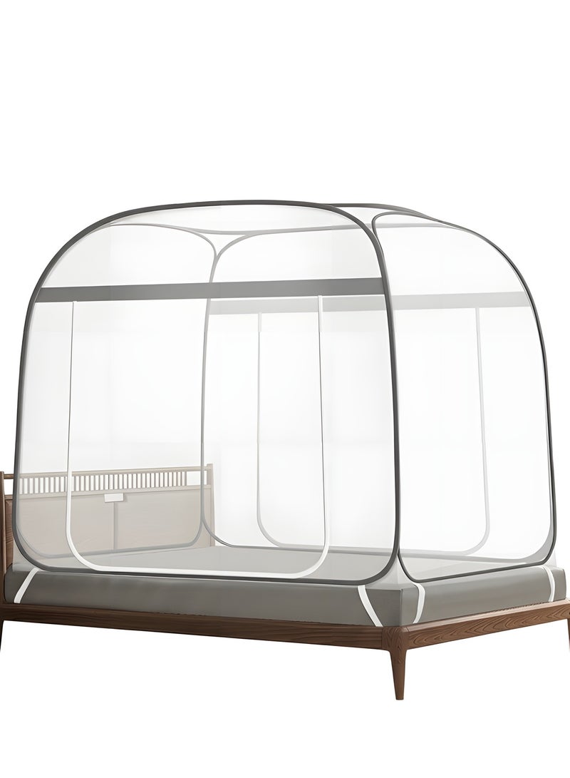Beauenty Pop-Up Mosquito Net, 180cm*200cm Portable Mosquito Netting, with Bottom Mesh Tent, Folding Bed Tent with Double Entry, for Baby Adults, Gray - Image 1