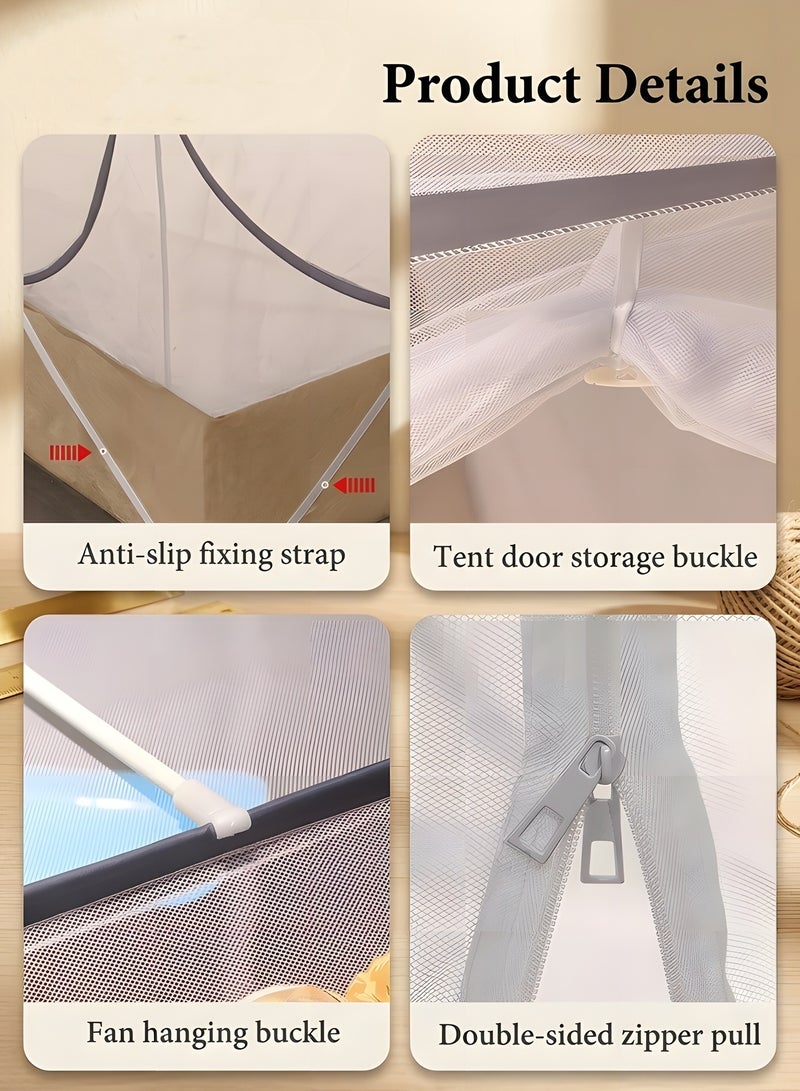 Beauenty Pop-Up Mosquito Net, 180cm*200cm Portable Mosquito Netting, with Bottom Mesh Tent, Folding Bed Tent with Double Entry, for Baby Adults, Gray - Image 5