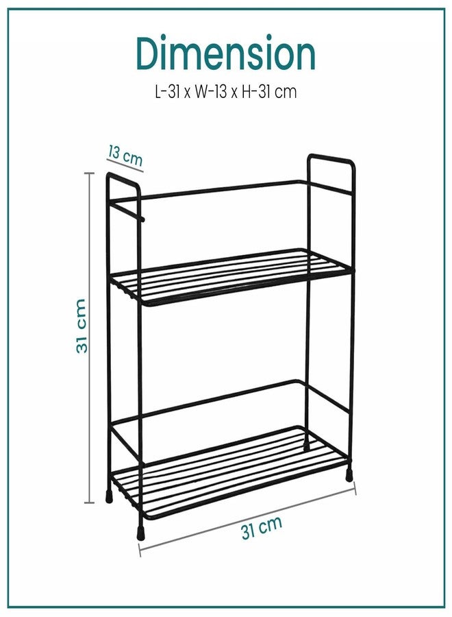 Go Hooked 2 Tier Metal Storage Rack Organizer 31cm | Multipurpose Countertop Shelf for Home, Bathroom & Utility Storage | Black Wire Spice Rack for Jars, Bottles & Essentials - Image 3