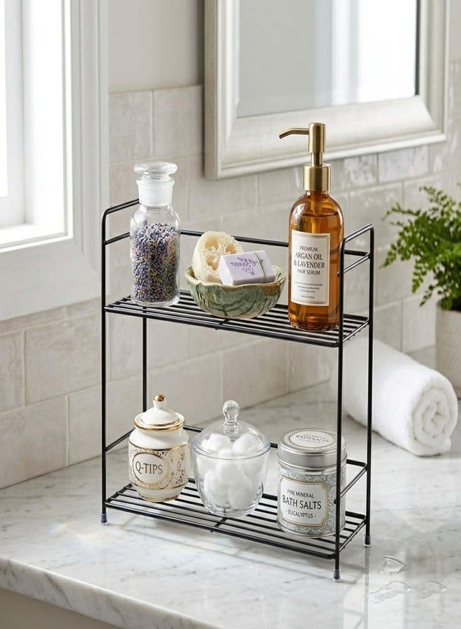 Go Hooked 2 Tier Metal Storage Rack Organizer 31cm | Multipurpose Countertop Shelf for Home, Bathroom & Utility Storage | Black Wire Spice Rack for Jars, Bottles & Essentials - Image 1