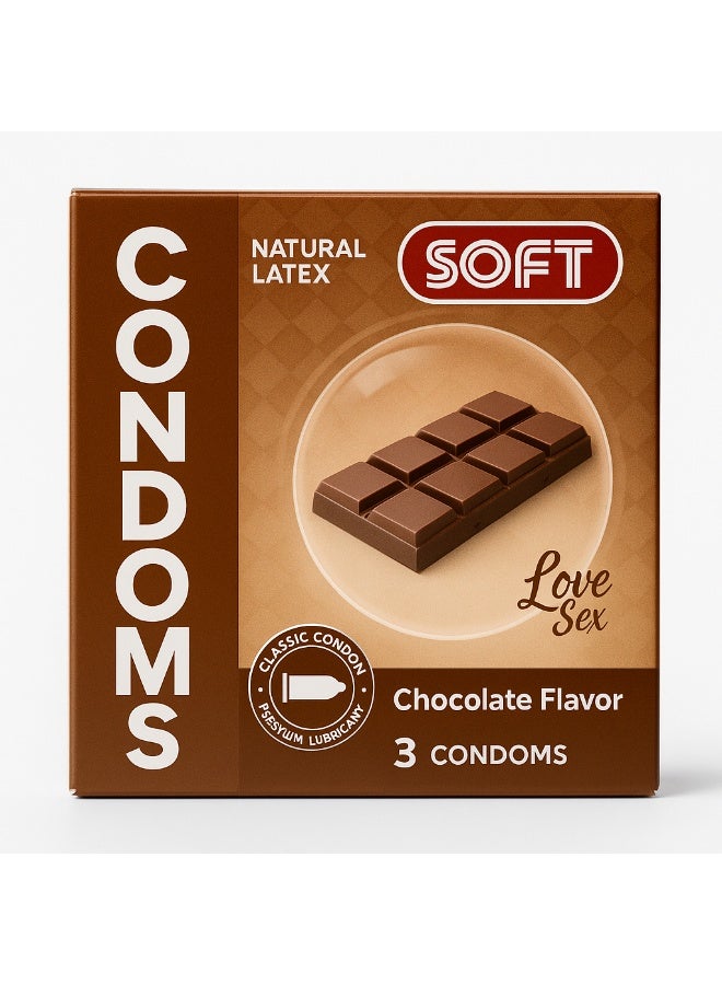 واقي ذكري سوفت نكهة الشوكولاتة – لاتكس طبيعي – 3 قطع | حماية وأمان مع رائحة الشوكولاتة المميزة