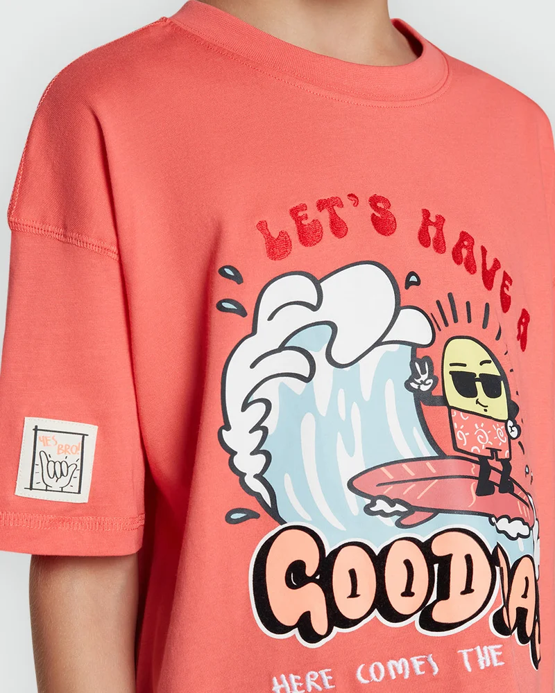Ovs Boys' Tee In Deep Sea Coral Pink