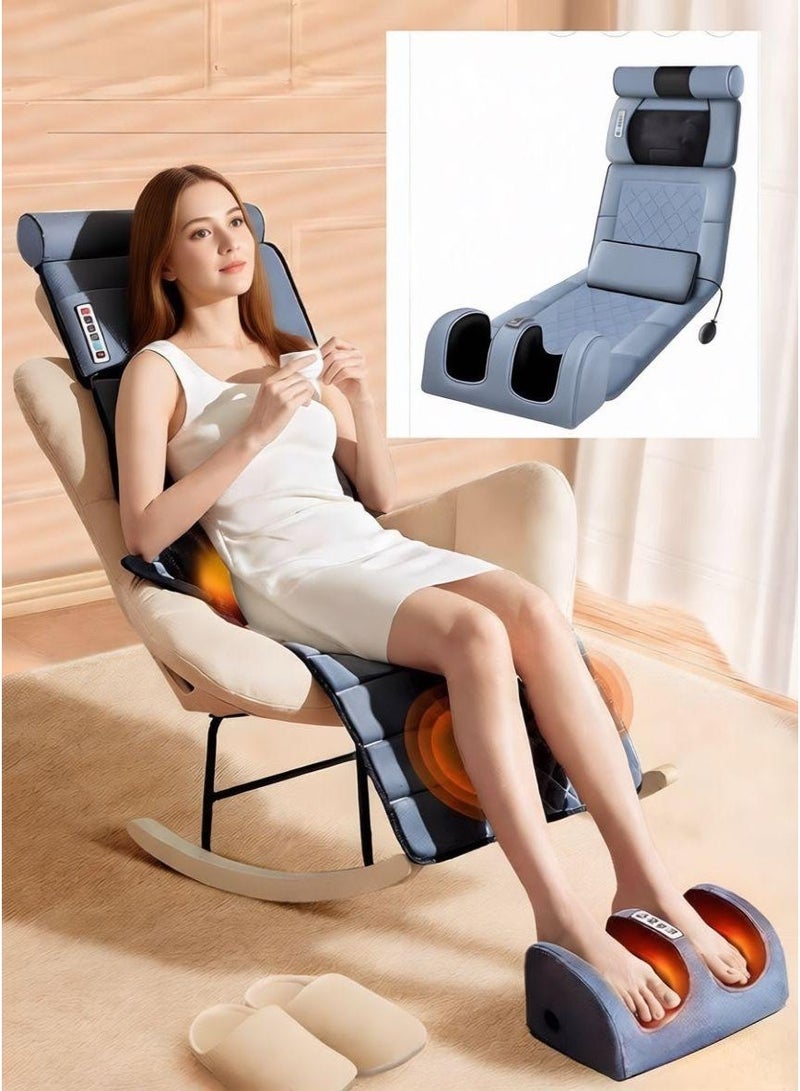 مساج كهربائي كامل للجسم قابل للطي | وسادة مساج بالاهتزاز للظهر والرقبة والقدم ودعم الفقرات - مرتبة وسادة قابلة للطي مع مؤقت وشدة قابلة للتعديل للاستخدام المنزلي أو المكتبي (أزرق فاتح، فخم) - Image 1