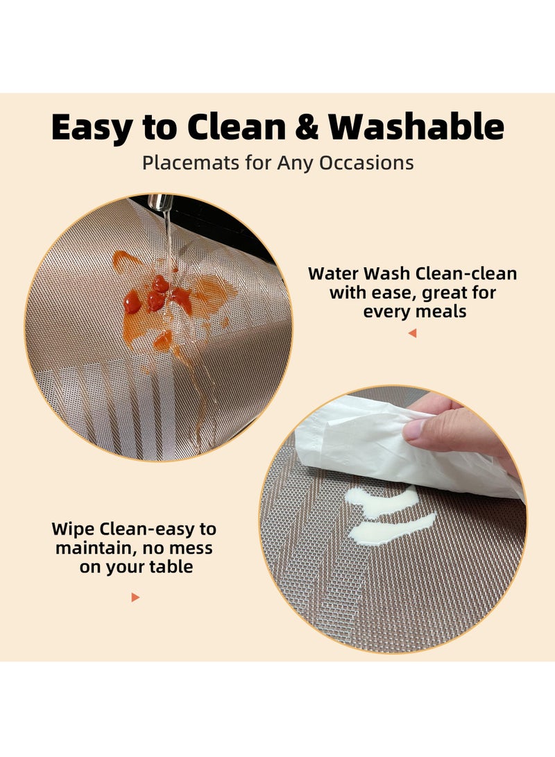 سيوسي مجموعة مفارش من الفينيل مكونة من 6 قطع، مقاس 45.72 سم × 30.48 سم، مفارش طاولة مخططة من البلاستيك المنسوج على الوجهين، قابلة للغسل ومقاومة للحرارة، مفارش مكان مثالية لتناول الطعام في الداخل والخارج - Image 3