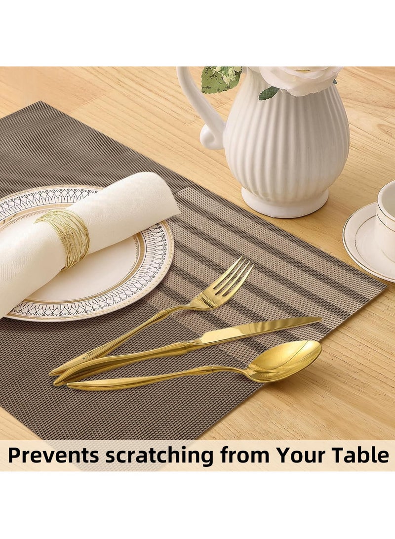 سيوسي مجموعة مفارش من الفينيل مكونة من 6 قطع، مقاس 45.72 سم × 30.48 سم، مفارش طاولة مخططة من البلاستيك المنسوج على الوجهين، قابلة للغسل ومقاومة للحرارة، مفارش مكان مثالية لتناول الطعام في الداخل والخارج - Image 5