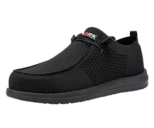 LARNMERN Slip On Steel Toe Shoes Men Lightweight Comfortable Lounging Walking Sneakers Safety Work Steel Toe Loafers(13 Wide Men, Black) - Image 1