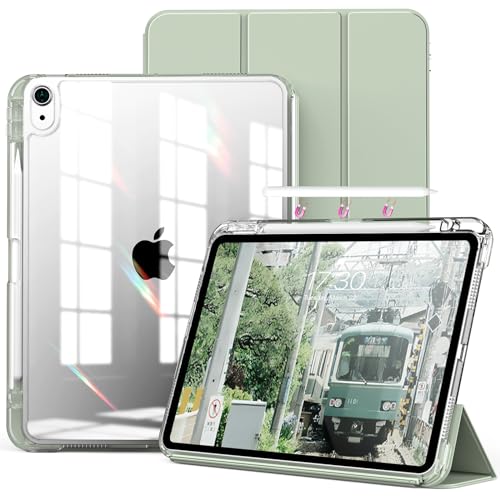 kenke Hybrid Case for iPad Air 11 Inch (M3) 2025 / (M2) 2024, iPad Air 5th/4th Gen 2022/2020 10.9 Inch with Pencil Holder, Detachable Cover with Clear Hard Back Shell, Auto Sleep/Wake, Light Green - Image 1