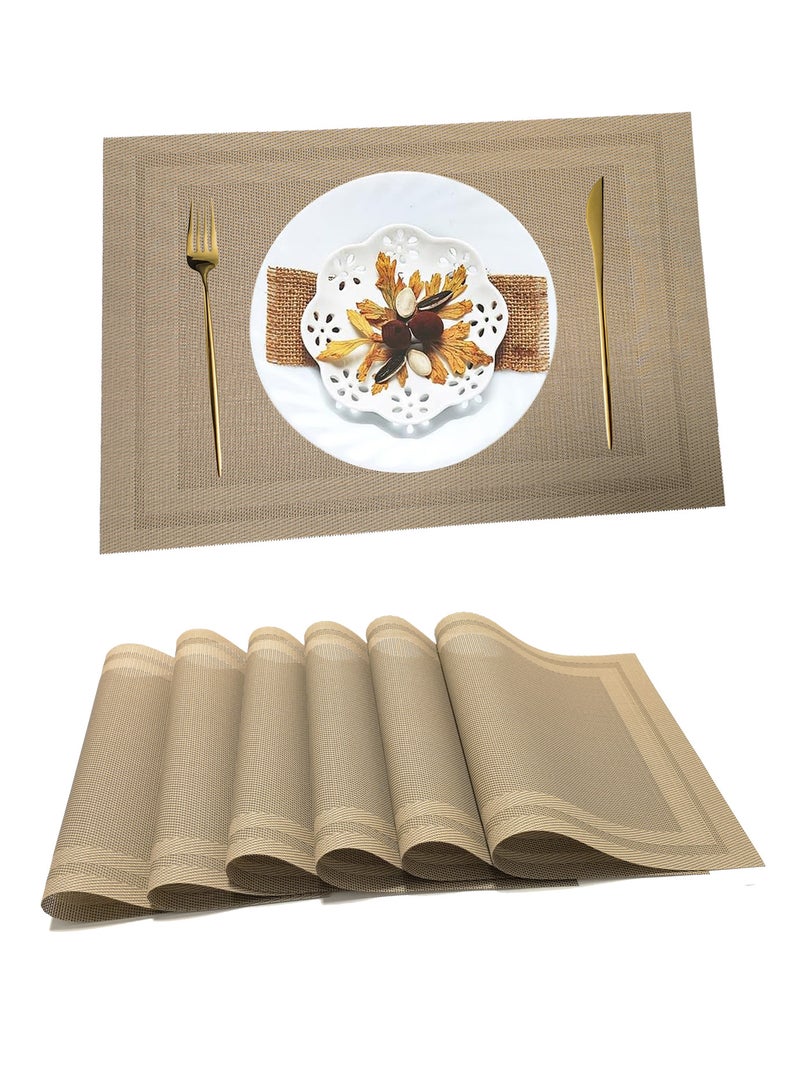 DB Innov. 6 Pcs Vinyl Placemats, Linen Look Woven Place Mats, Non-slip Washable Placemats for Kitchen Dining Table, 30x45cm - Image 1
