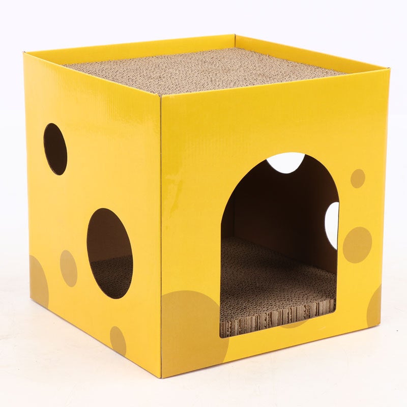 Cheese Box Cat Scratch Board Cat Nest Corrugated Paper Upper And Lower Two Layers Cat Claw Board Claw Grinder Drill Hole No Scrap Cat Toy - Image 2