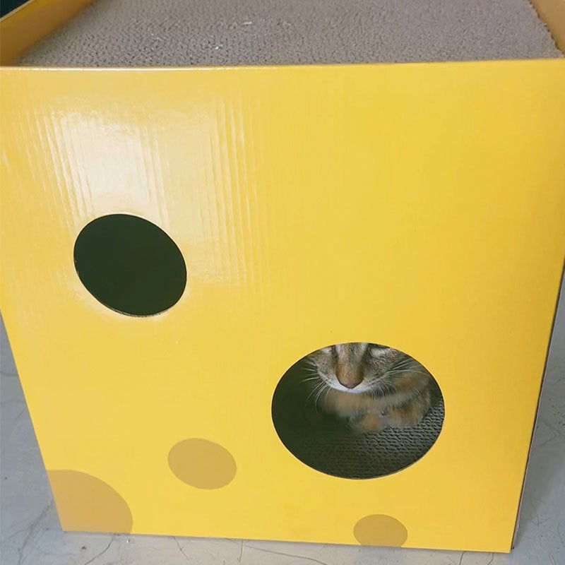 Cheese Box Cat Scratch Board Cat Nest Corrugated Paper Upper And Lower Two Layers Cat Claw Board Claw Grinder Drill Hole No Scrap Cat Toy - Image 5