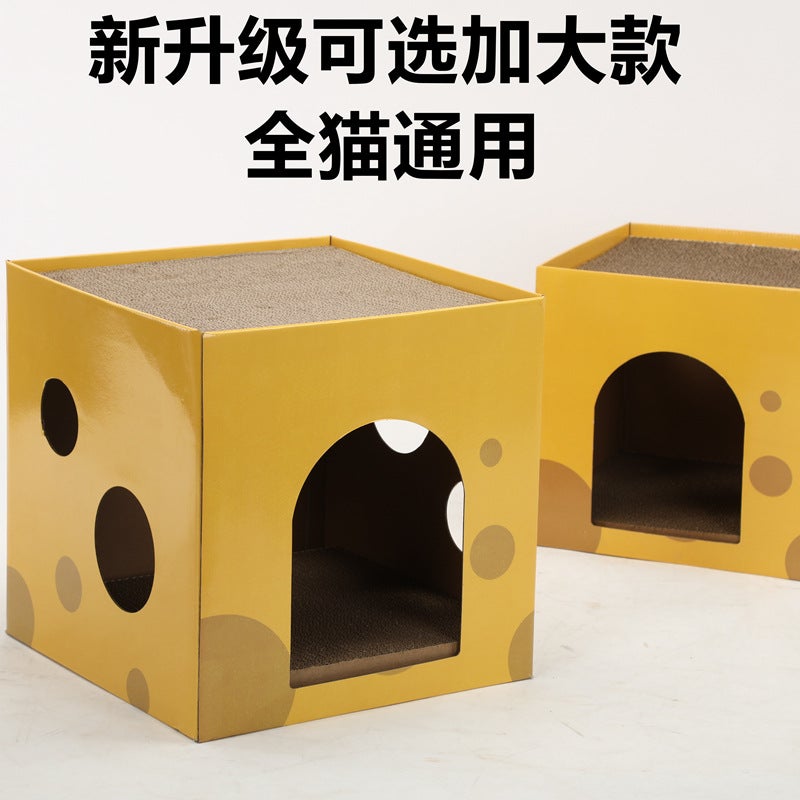 Cheese Box Cat Scratch Board Cat Nest Corrugated Paper Upper And Lower Two Layers Cat Claw Board Claw Grinder Drill Hole No Scrap Cat Toy - Image 4