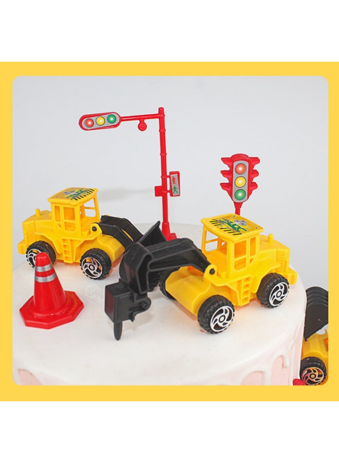 Mini Engineering Truck Cake Ornaments Simulation Plastic Bulldozer Model Children's Toy Excavator Series Stall-Color:Plastic -6 Engineering Vehicle 638  - Image 4