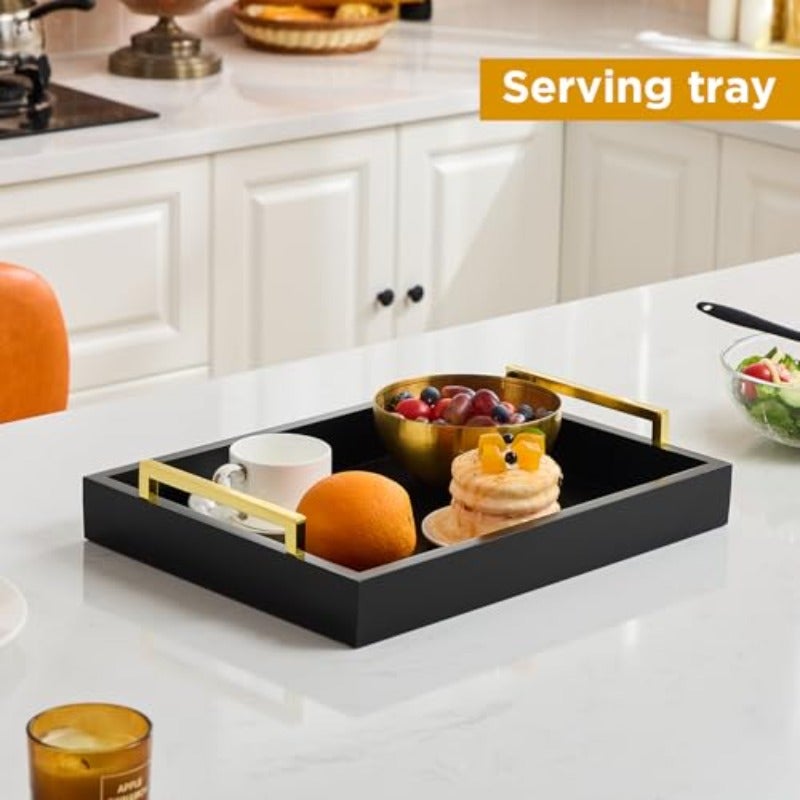Serving Trays with Handles 40cm x 30cm x 8cm Decorative Serving Tray for Living Room Bathroom and Outdoors Black - Image 2