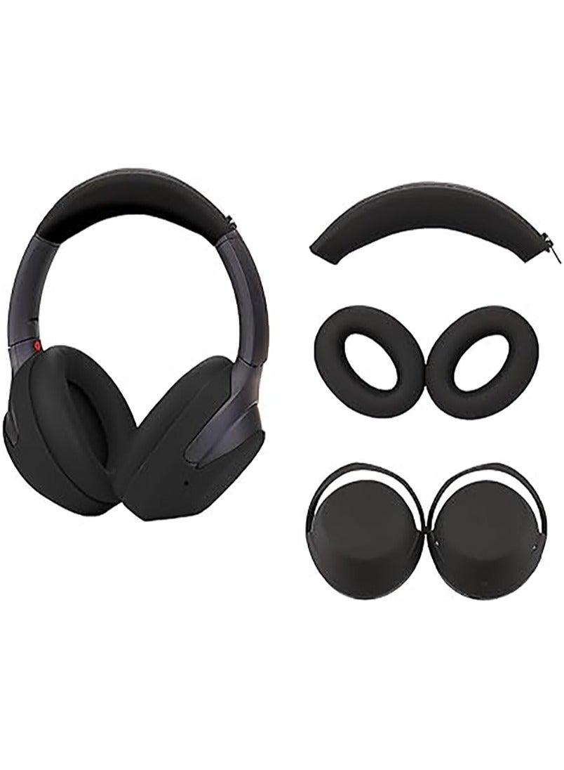 QIRG 3 In 1 Case Cover for Sony WH-1000XM4 Headphones,Embody EarPad Cover/Ear Cover/Headband Cover/Headband Cushion Protector,Sweat Proof Soft Silicone Headphones Accessories(Black)
