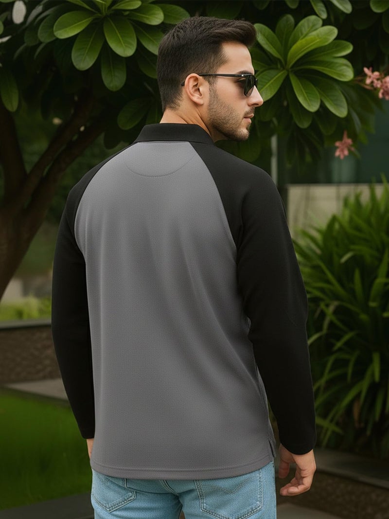 Veirdo® Loopknit Cotton Oversized Baggy Fit Drop Shoulder Full Sleeve Graphic Printed Polo T-Shirt for Men (PL_FS_LA_DG_BL_L) - Image 4