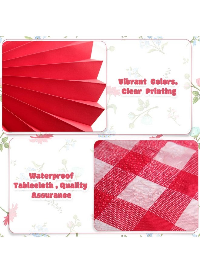 Moukeren 33 Pcs Picnic Party Decorations Set Paper Lanterns Red and White Checkered Gingham Pennant Banner with Hanging Paper Fans Tablecloth for Carnival Picnic BBQ Party Supplies - Image 3