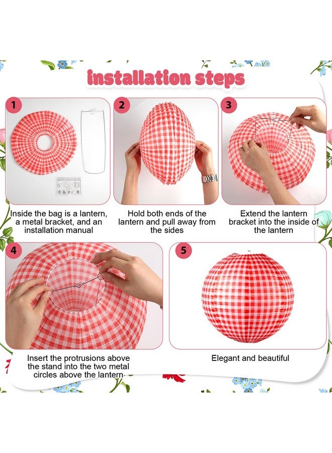Moukeren 33 Pcs Picnic Party Decorations Set Paper Lanterns Red and White Checkered Gingham Pennant Banner with Hanging Paper Fans Tablecloth for Carnival Picnic BBQ Party Supplies - Image 4