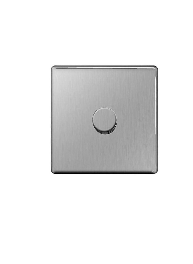 BG Electrical Stainless Steel Flatplate Screwless Dimmer Switch Push ON/OFF 1 Gang 2 Way 1000W - FBS85P - Image 1