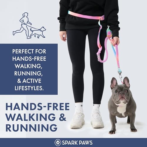 Spark Paws Handsfree Dog Leash Shock Absorbing Waist Bungee Lead for Running Car Seatbelt Clip Poop Bag Set Heavy Duty Tactical Lead for Medium Large XLarge Breeds Pastel Icing - Image 3