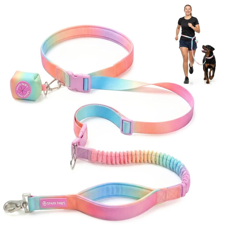 Spark Paws Handsfree Dog Leash Shock Absorbing Waist Bungee Lead for Running Car Seatbelt Clip Poop Bag Set Heavy Duty Tactical Lead for Medium Large XLarge Breeds Pastel Icing - Image 2