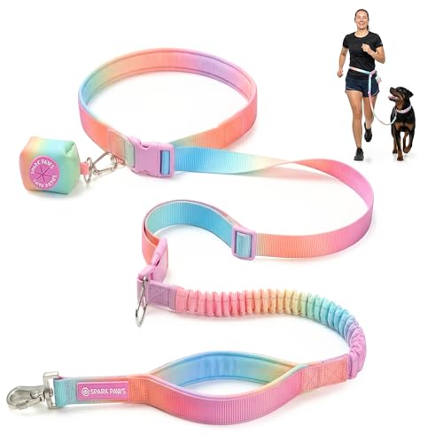 Spark Paws Handsfree Dog Leash Shock Absorbing Waist Bungee Lead for Running Car Seatbelt Clip Poop Bag Set Heavy Duty Tactical Lead for Medium Large XLarge Breeds Pastel Icing - Image 1
