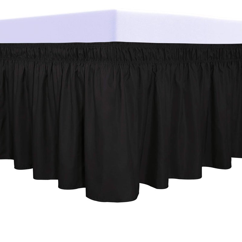 PureFit PureFit Wrap Around Ruffled Bed Skirt with Adjustable Elastic Belt  22 Inch Drop Easy to Put On Wrinkle Free Bedskirt Dust Ruffles Bed Frame Cover for Queen King and CKing Size Beds Black 