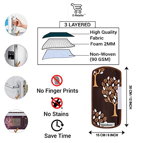 E-Retailer® Polyester 3-Layered Fridge Handle Cover Set of 2Pcs. For Refrigerator and Microwave oven (Color-Leaf Brown, Size-12x6 Inches) - Image 2