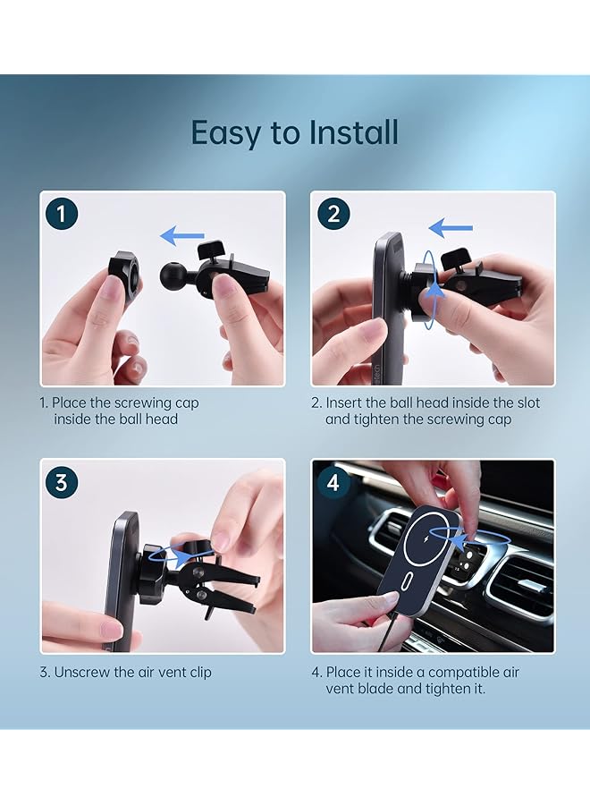 KASTWAVE Car Mount Charger For Magsafe, 360° Adjustable Magnetic Wireless Car Charger, Air Vent Magnetic Car Mount Phone Holder Charger Compatible With Magsafe For Iphone 14 13 12 Series (With Car Adapter) - Image 5