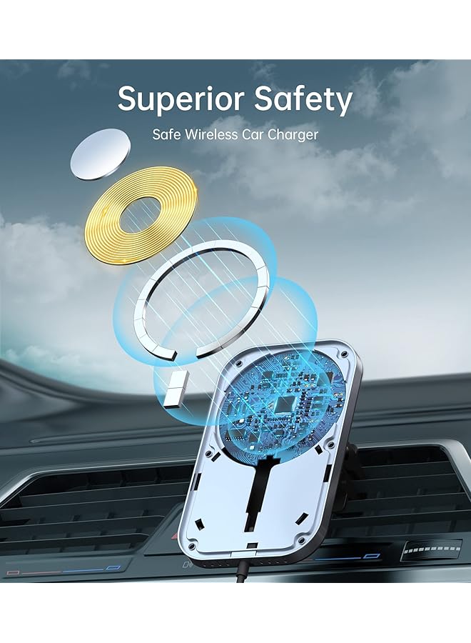 KASTWAVE Car Mount Charger For Magsafe, 360° Adjustable Magnetic Wireless Car Charger, Air Vent Magnetic Car Mount Phone Holder Charger Compatible With Magsafe For Iphone 14 13 12 Series (With Car Adapter) - Image 4