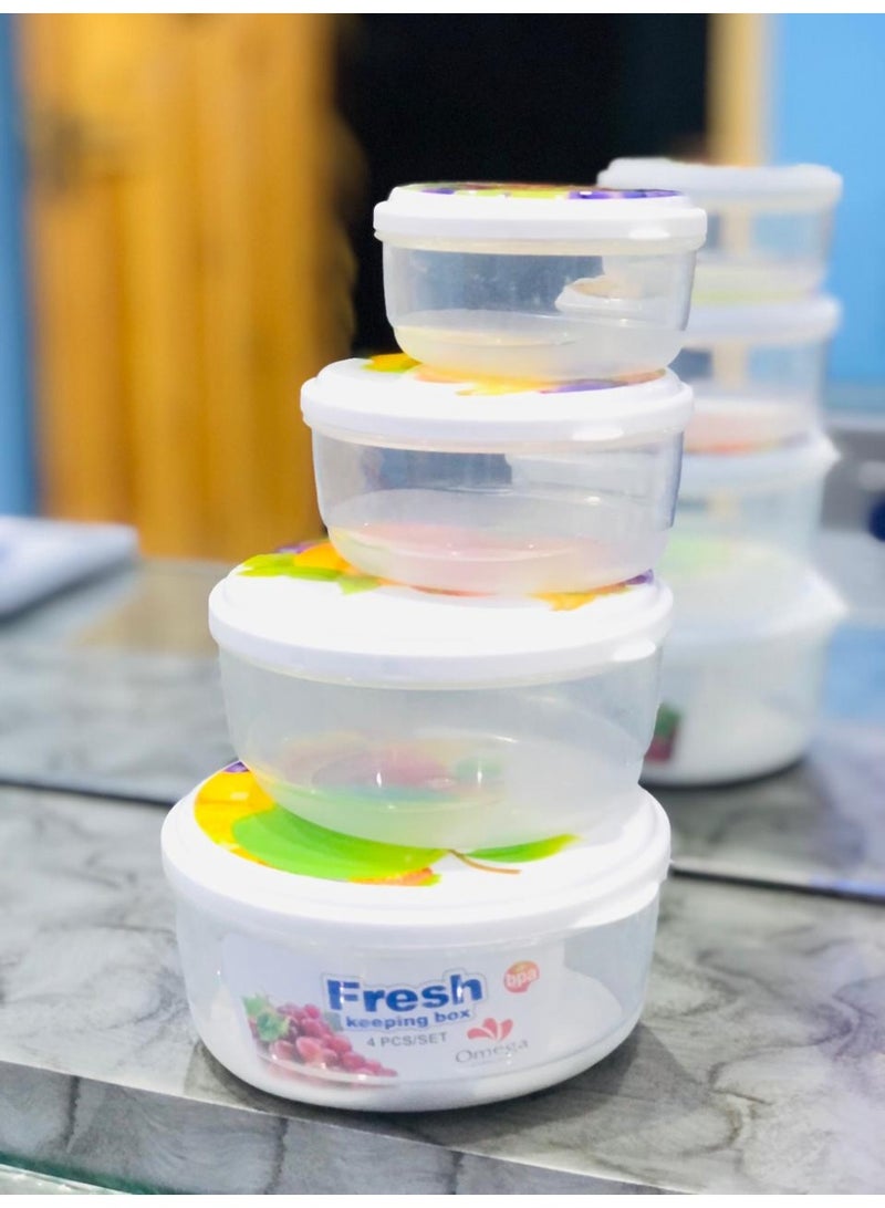 بروماس طقم 4 قطع من حاويات تخزين الطعام الطازج الدائرية المحكمة الإغلاق - شفافة (450 مل، 700 مل، 1100 مل، 1800 مل)