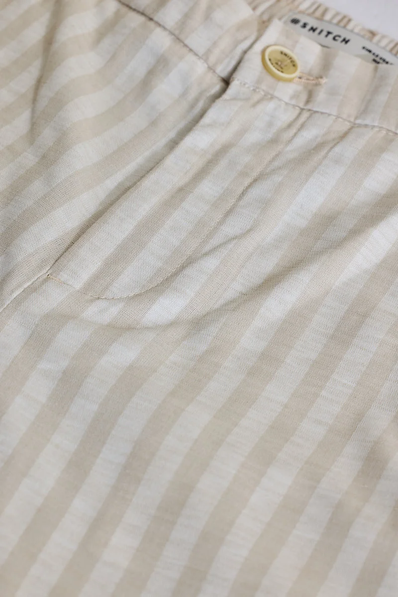 سنيتش Light Beige Striped Slim Fit Casual Trousers