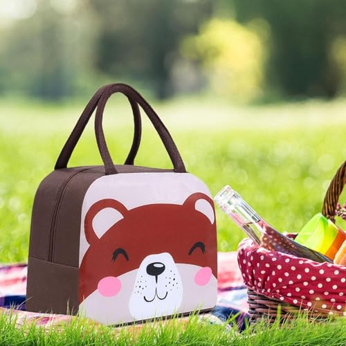 Flywind Kids Lunch Bag for Girls Boys Students | Small Foldable Waterproof Lunch Box for Travel Picnic School | Reusable Cartoon Insulated Lunchbag (Brown Teddy) - Image 4
