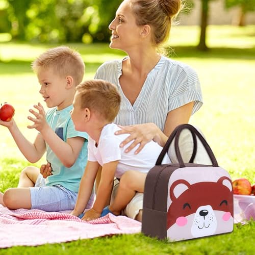Flywind Kids Lunch Bag for Girls Boys Students | Small Foldable Waterproof Lunch Box for Travel Picnic School | Reusable Cartoon Insulated Lunchbag (Brown Teddy) - Image 5