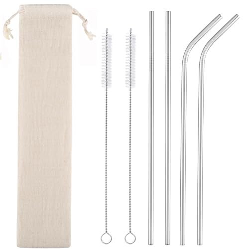 CAMDEA Set of 4 Reusable Metal Straws, 10.5'' Long Stainless Steel Straw with Cleaning Brushes and Case, Drinking for 30 oz and 20 oz Tumblers. - Image 1