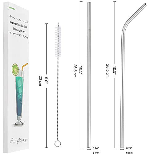 CAMDEA Set of 4 Reusable Metal Straws, 10.5'' Long Stainless Steel Straw with Cleaning Brushes and Case, Drinking for 30 oz and 20 oz Tumblers. - Image 2