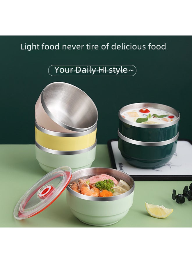 Generic - One Grain 304 Food Grade Stainless Steel Bowl Plate Chopsticks Spoon Dinnerware Home Use Fruit Bowl Simple Combination Set-Specifications:Large Insulated Bowl-white - Image 1