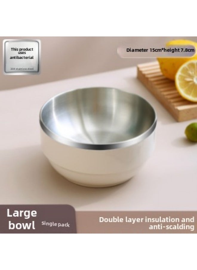 Generic - One Grain 304 Food Grade Stainless Steel Bowl Plate Chopsticks Spoon Dinnerware Home Use Fruit Bowl Simple Combination Set-Specifications:Large Insulated Bowl-white - Image 1