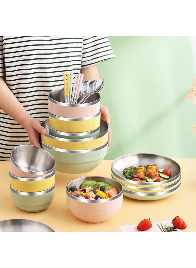 Generic - One Grain 304 Food Grade Stainless Steel Bowl Plate Chopsticks Spoon Dinnerware Home Use Fruit Bowl Simple Combination Set-Specifications:Large Insulated Bowl-white - Image 1