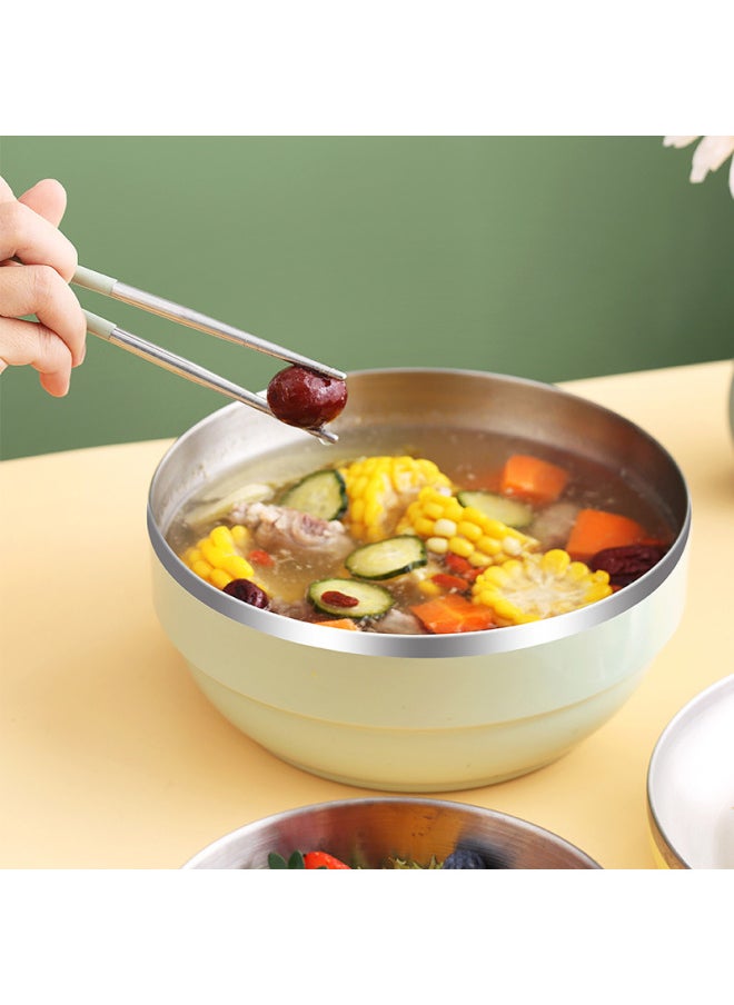 Generic - One Grain 304 Food Grade Stainless Steel Bowl Plate Chopsticks Spoon Dinnerware Home Use Fruit Bowl Simple Combination Set-Specifications:Large Insulated Bowl-white - Image 1
