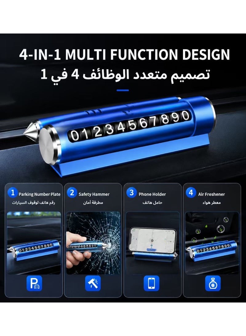 لوحة رقم مواقف السيارات 4 في 1 مع شاشة خصوصية مخفية – حامل هاتف محمول، حامل معطر هواء، وكسّار نوافذ طوارئ – إكسسوار لوحة عدادات متعدد الوظائف من سبيكة - Image 5