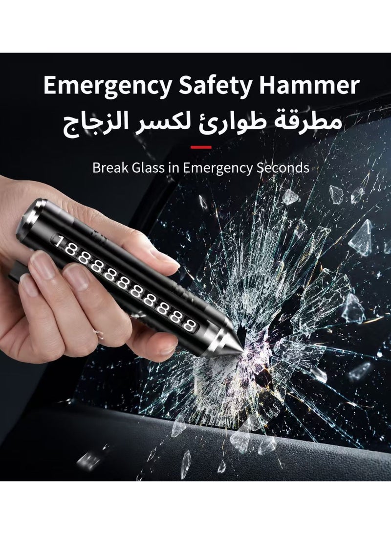 لوحة رقم مواقف السيارات 4 في 1 مع شاشة خصوصية مخفية – حامل هاتف محمول، حامل معطر هواء، وكسّار نوافذ طوارئ – إكسسوار لوحة عدادات متعدد الوظائف من سبيكة - Image 2