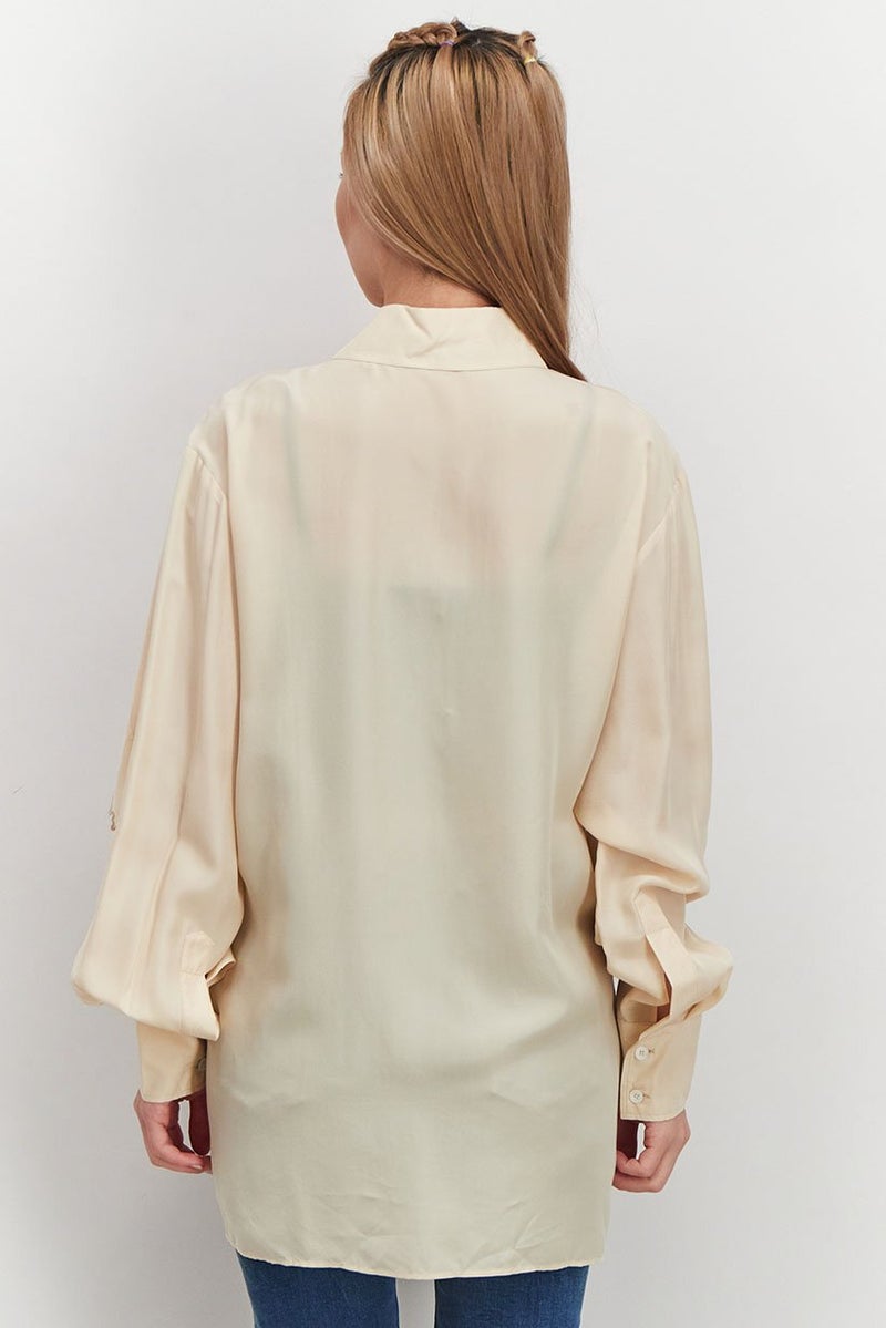 STELLA MCCARTNEY Women Spread Collar Long Sleeve Solid Top, Tan - Image 4