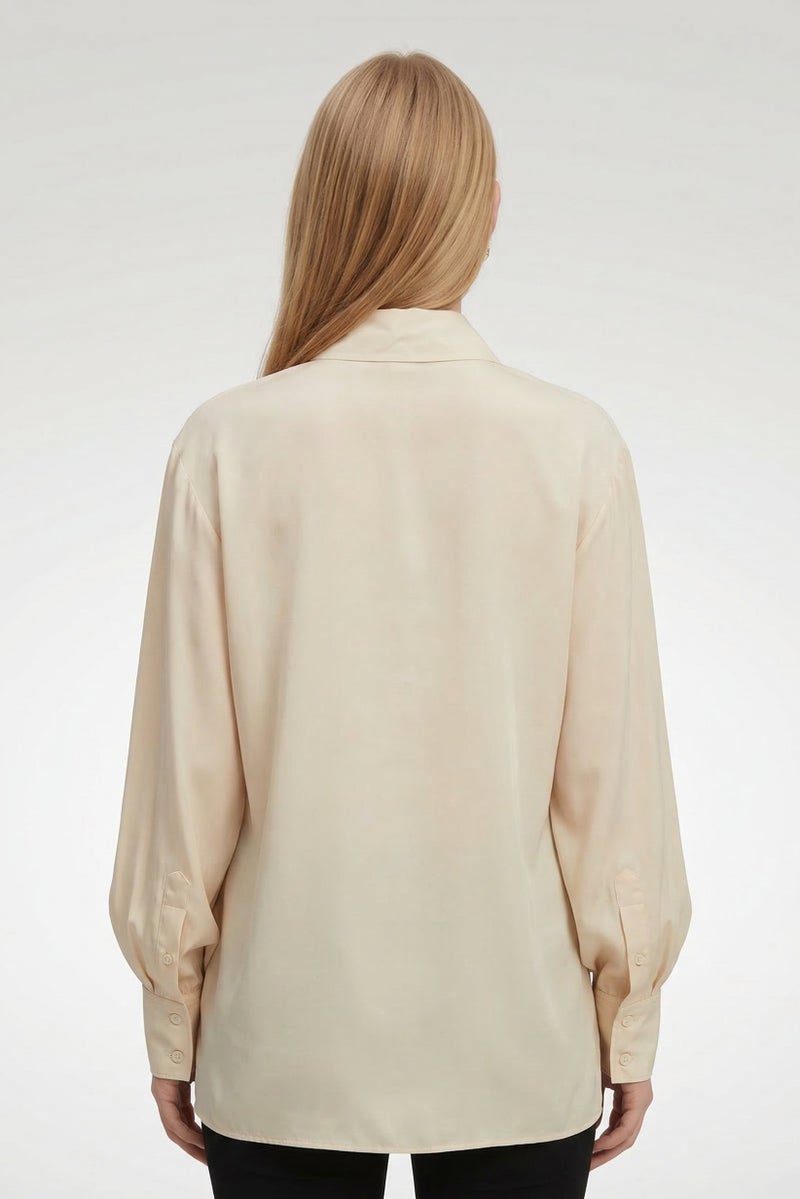 STELLA MCCARTNEY بلوزة نسائية بأكمام طويلة وياقة مفتوحة، تان - Image 4