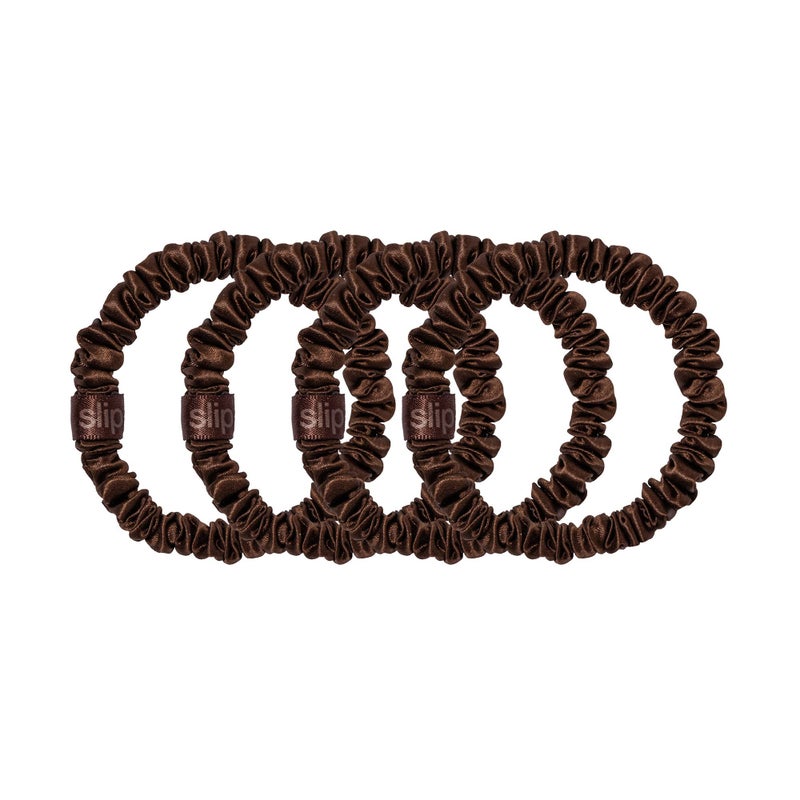 slip Silk Skinny Scrunchies - Dark Brown | Set of 4 Skinny Scrunchies | 100% Mulberry Silk, Anti-Crease, Gentle on Hair, Reduces Breakage | Stylish & Durable, Ideal for All Hair Types - Image 2