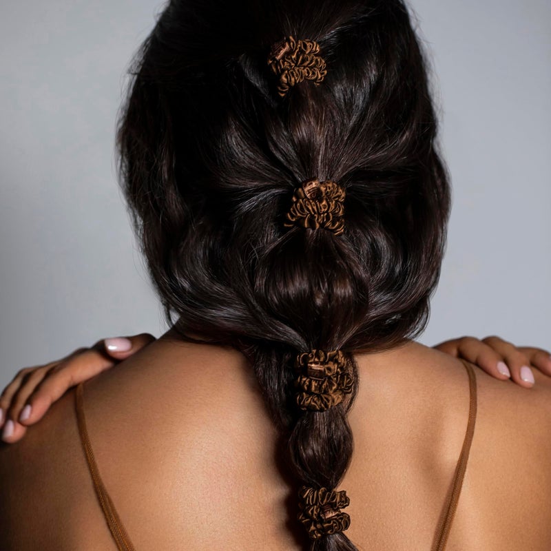slip Silk Skinny Scrunchies - Dark Brown | Set of 4 Skinny Scrunchies | 100% Mulberry Silk, Anti-Crease, Gentle on Hair, Reduces Breakage | Stylish & Durable, Ideal for All Hair Types - Image 5